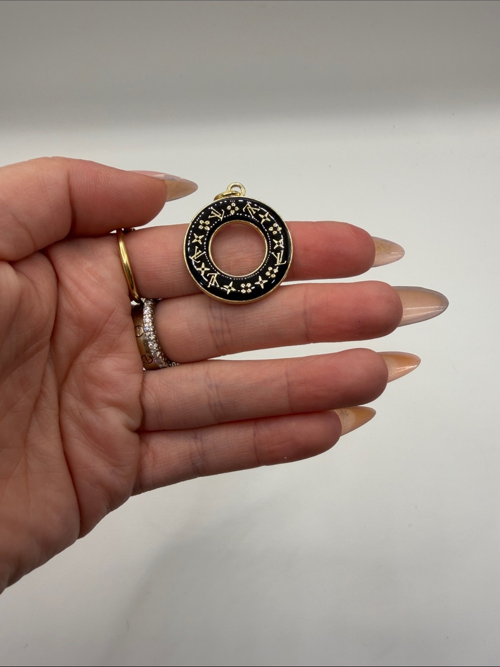 1451. Gold and Black Enamel Round Pendant Charm